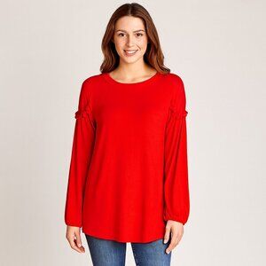 Umgee Red Ruffle Shoulder Blouse – Romantic Puff Sleeve Boho Chic – EUC M